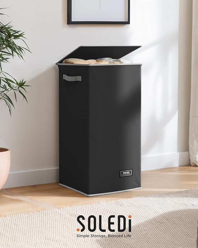 SOLEDI Laundry Hamper Black - 100L Large and Tall Laundry Basket Collapsible
