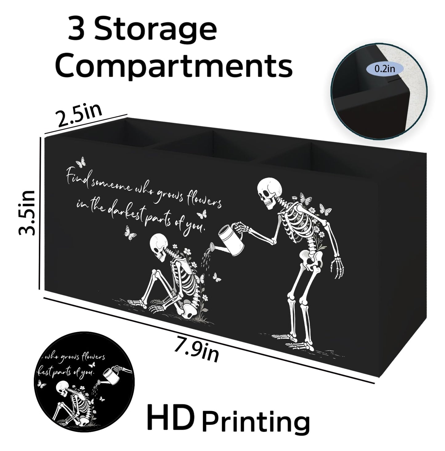KRHFG Halloween Gothic Skeleton Pen Pencil Holder for Desk, Gothic Gifts for Women, Funny Inspirational Halloween Wood Signs for Home Office Desk Tabletop Decor and Accessories