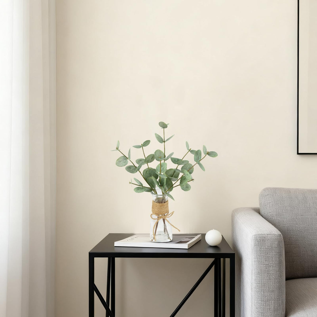 YIFYBY Artificial Eucalyptus Stems in Glass Vase with Faux Water, 15’’ Fake Plant Double-Sided Green Eucalyptus Leaves for Home Table Centerpiece Bathroom Farmhouse Decor(Green)