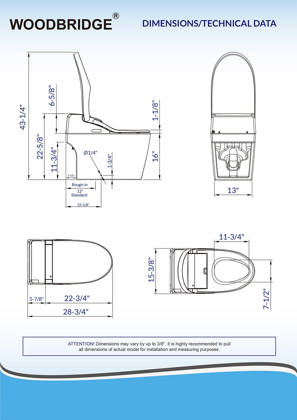WOODBRIDGE B0960S Auto Flush, Auto Open & Auto Close, 1.28 GPF Single Flush Toilet with Intelligent Smart Seat and Wireless Remote Control, Chair Height