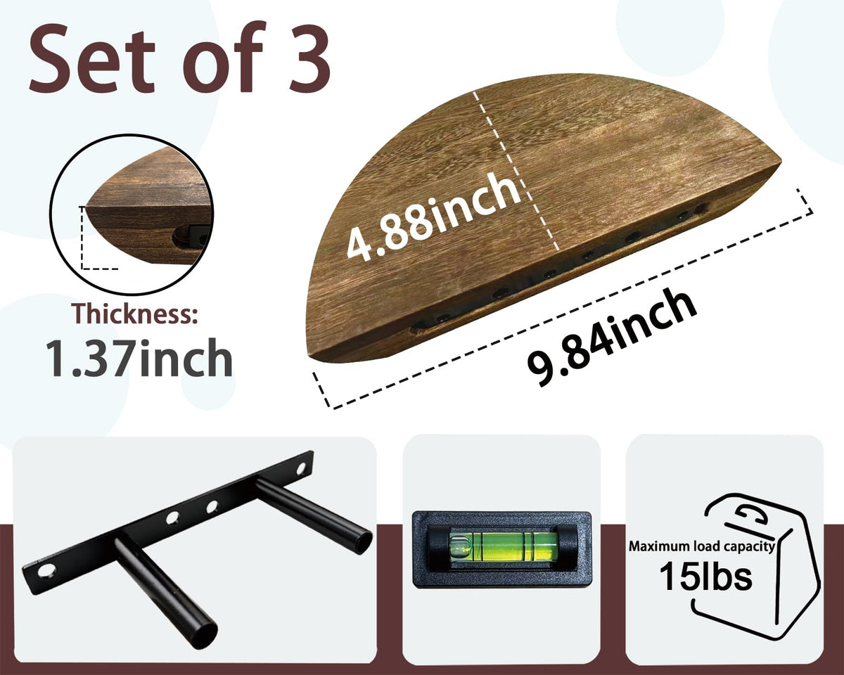 SoaShower Solid Wood Half Round Rustic Floating Shelves, Natural Wood Wall Shelves, Elevate Your Space. Perfect for Living Rooms, Bathrooms, Bedrooms, Offices, Children's Rooms,Pictures Plants Books