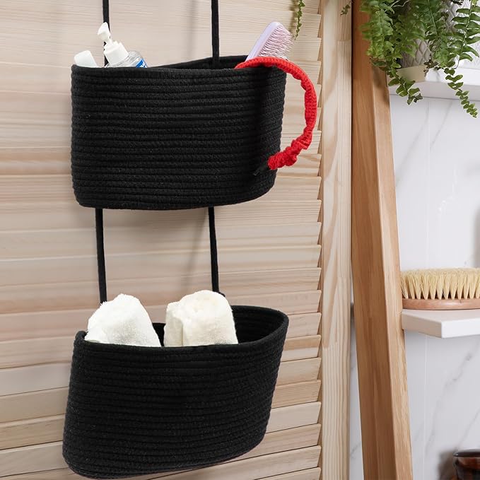 TeoKJ Over the Door Organizer, 3-Tier Woven Cotton Hanging Kitchen Baskets