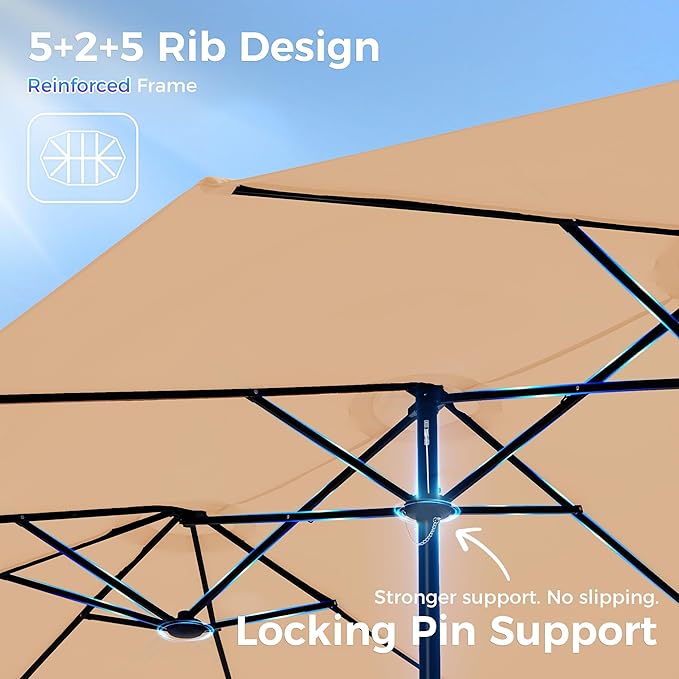 SUPERJARE 15FT Outdoor Umbrella for Patio, Double sided Pool Umbrellas with Fade Resistant Canopy, Large Table Umbrella for Deck, Market, Backyard - Beige