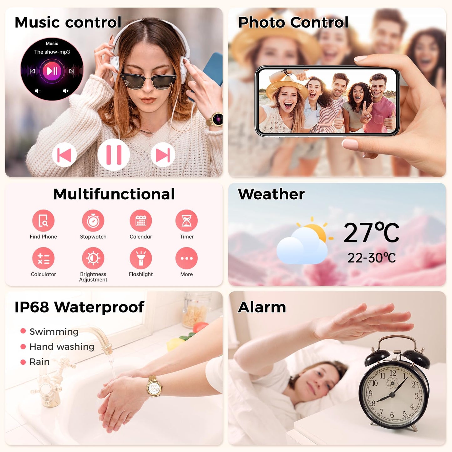 Smart Watch for Women, HD AMOLED Display Fitness Tracker Bluetooth Make/Answer Call, 1.19" Watches with 110+ Sports Modes/Heart Rate/Sleep Monitor/SpO2, Smartwatch IP68 Waterproof for Android iOS
