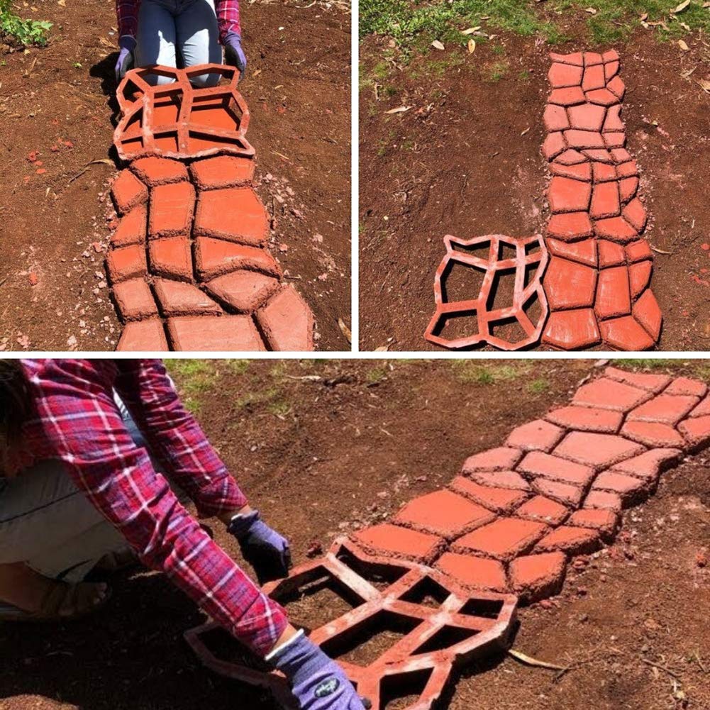 Walk Path Maker, Pathmate Stone Mold Paving Pavement Concrete Molds Stepping Stone Paver Walk Way Cement Molds for Patio, Lawn & Garden(4 Packs 13 x 13 x 1.4 inch)