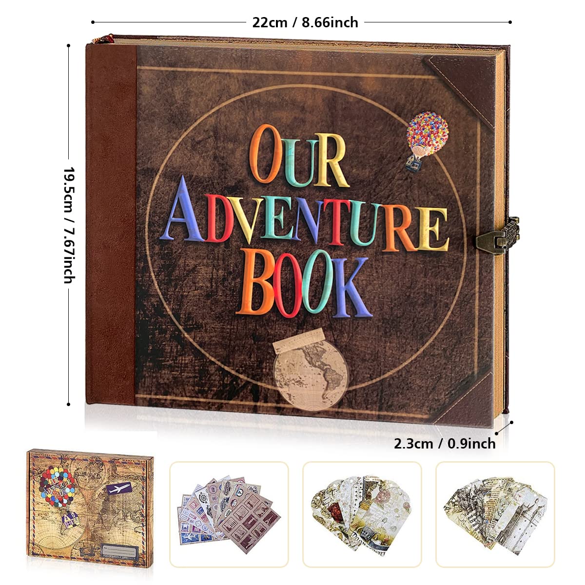 Our Adventure Book Travel Diary Photo Book, Scrapbook, Photo Album - Retro Vintage Souvenirs, DIY Guestbook for Anniversary, Wedding, Travel Writing, Baby & Friend Gifts, Heartfelt Present (Ball)