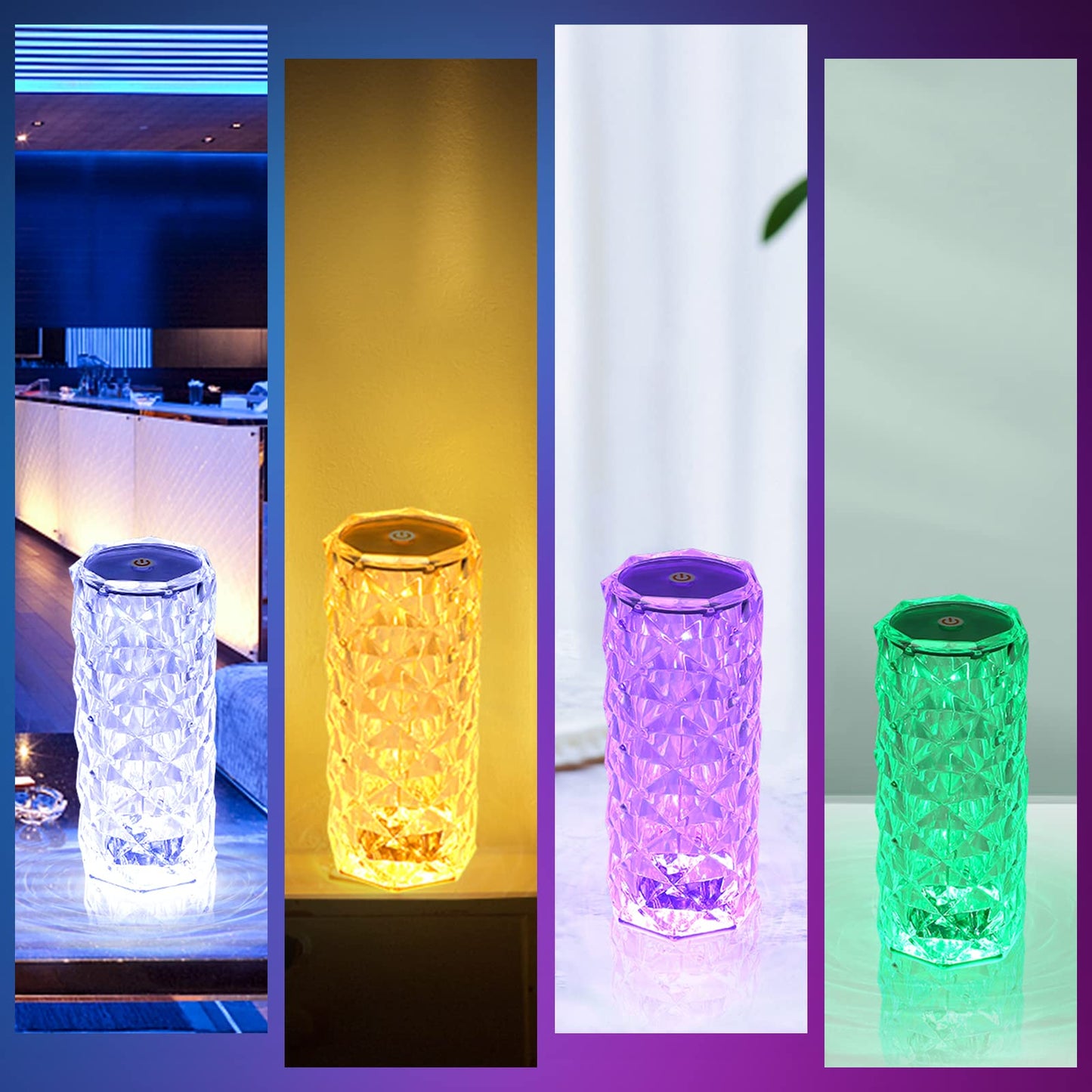 xibulun Crystal Touch Control Rose Lamp - 16 Color Dimmable LED Desk Lamp Light, Battery Operated Small Table Lamp for Bedroom with Remote Controller, Night Light, Gift for Mom Dad Wife