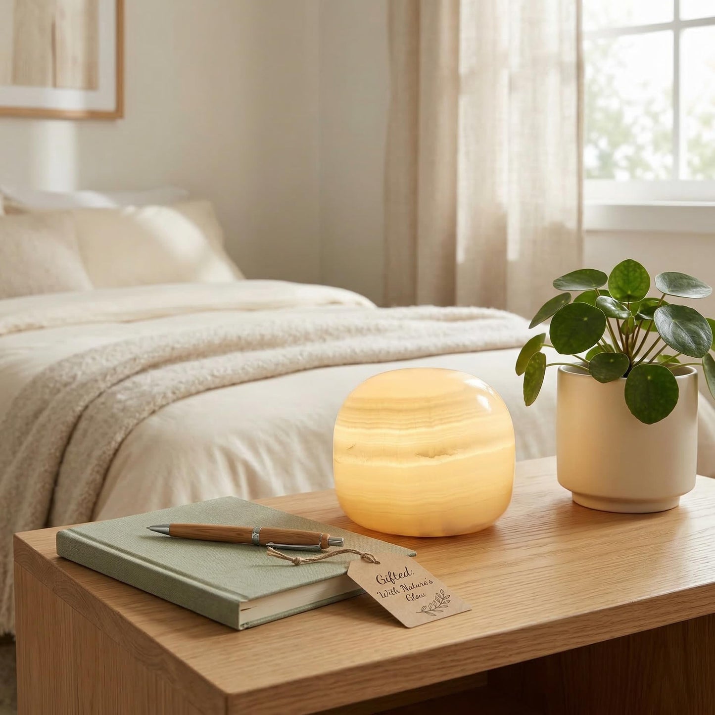 Lierlava Natural Marble Lamp, Cordless Rechargeable, 3-Way Dimmable