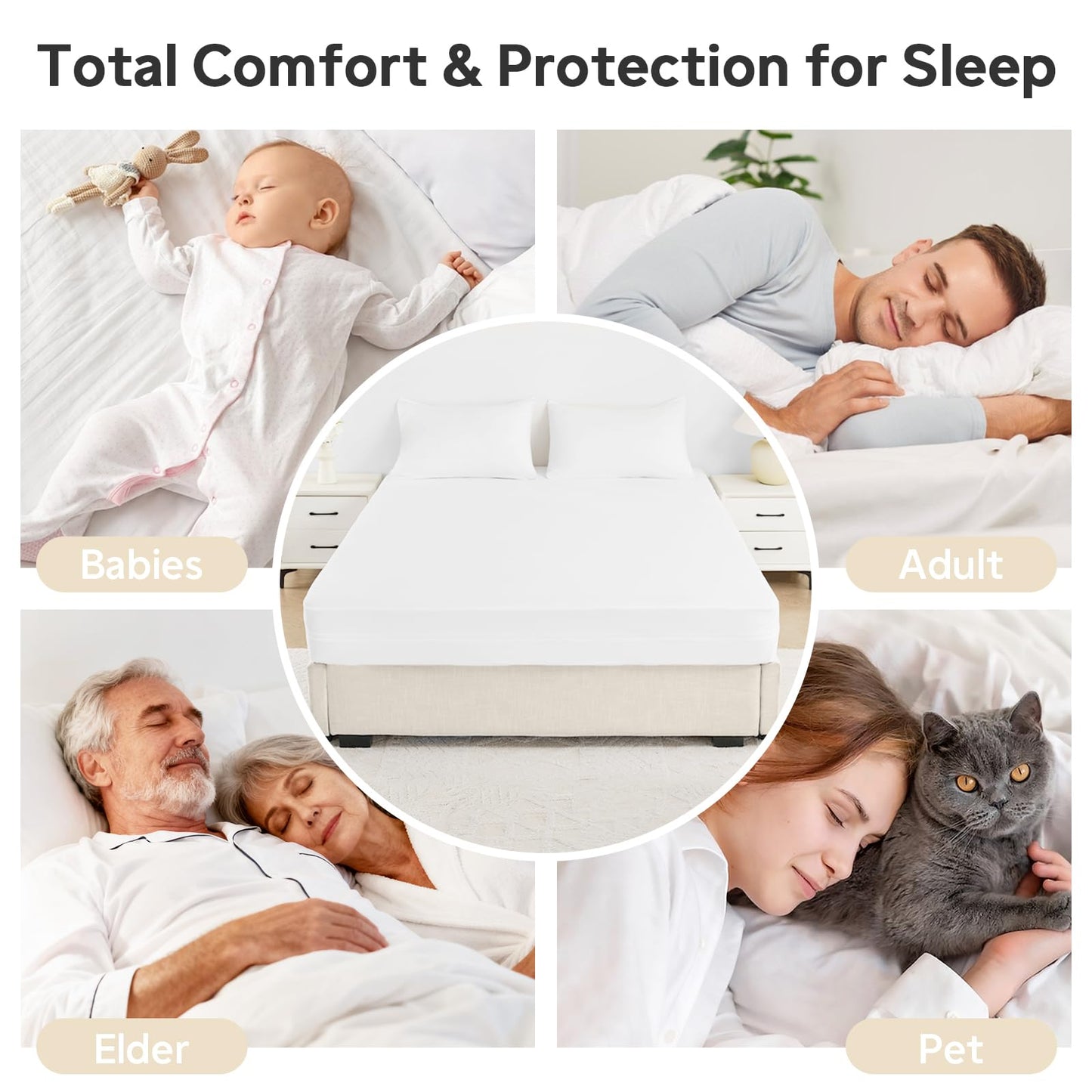 QUWOU Queen Mattress Protector(12’’-16” Depth) – Premium Six-Sided Waterproof Mattress Cover Bed Cover,Zippered Mattress Encasement for Bed, Noiseless Breathable Machine Washable,White
