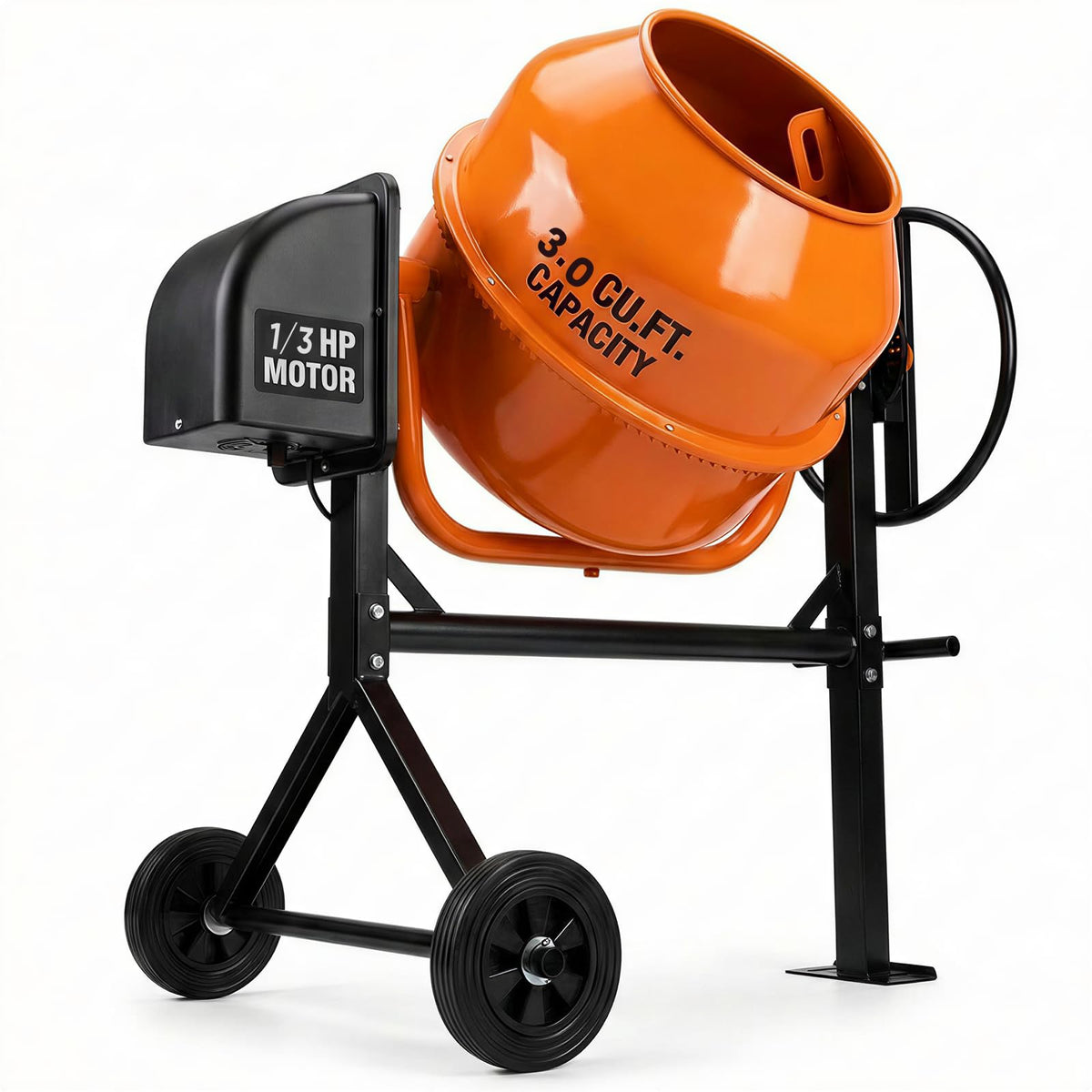 TABU 3 Cu.Ft. Electric Cement Mixer, Portable Concrete Mixer, Mortar Mixing for Seeds/Stucco, Freestanding Cement Mixing Tools with Wheels for Stucco