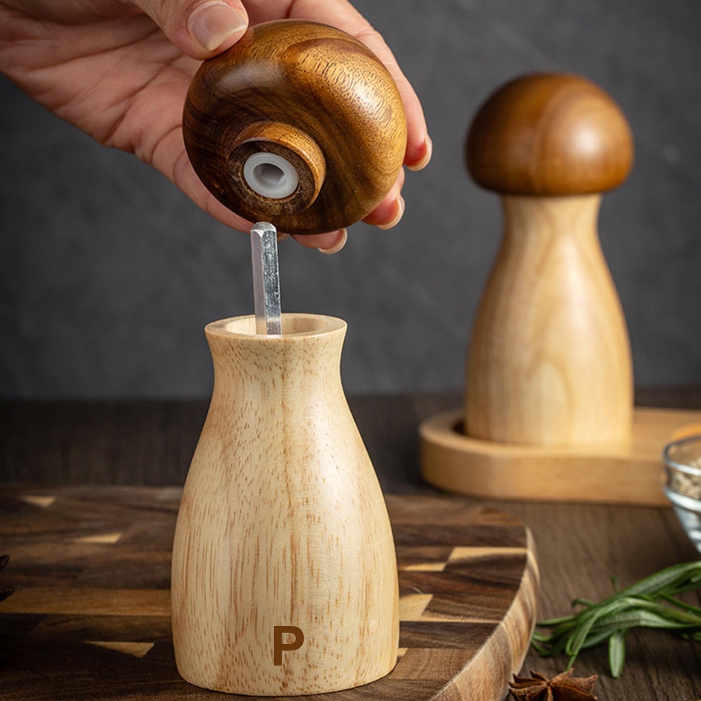 Wooden Salt and Pepper Grinder Set 2 Pack, Manual Pepper Mill Grinder Set, Adjustable Ceramic Pepper Mill, Wood Salt and Pepper Shakers Set - 4.8 Inches