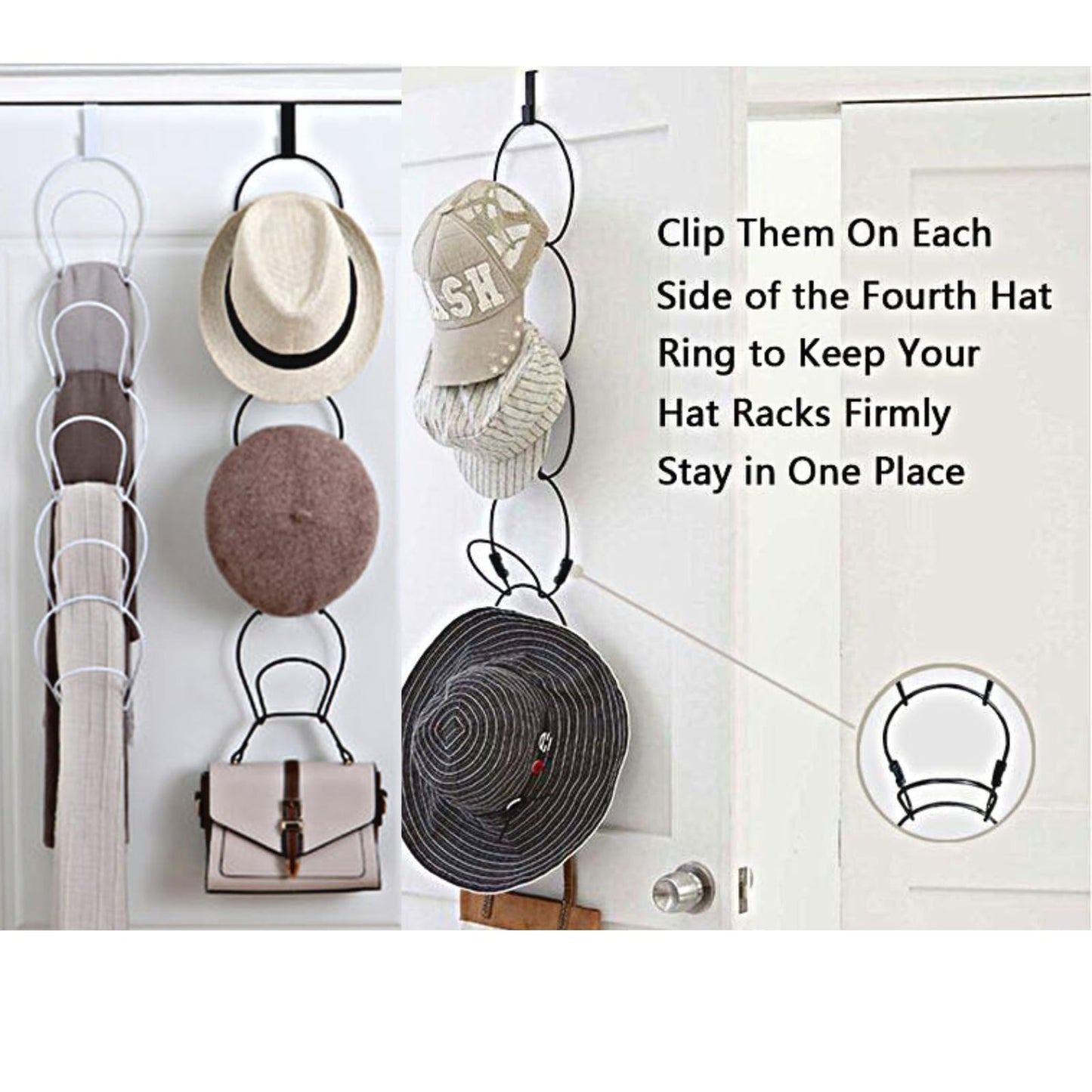 LINFIDITE 15 Pack Hat Rack Hanger Holder Organizer Closet Hanging Baseball Cap Display Storage Rack for Scarves Handbags Towels Clothes Ties Over Door Wall Mounted w Hanging Hook Black
