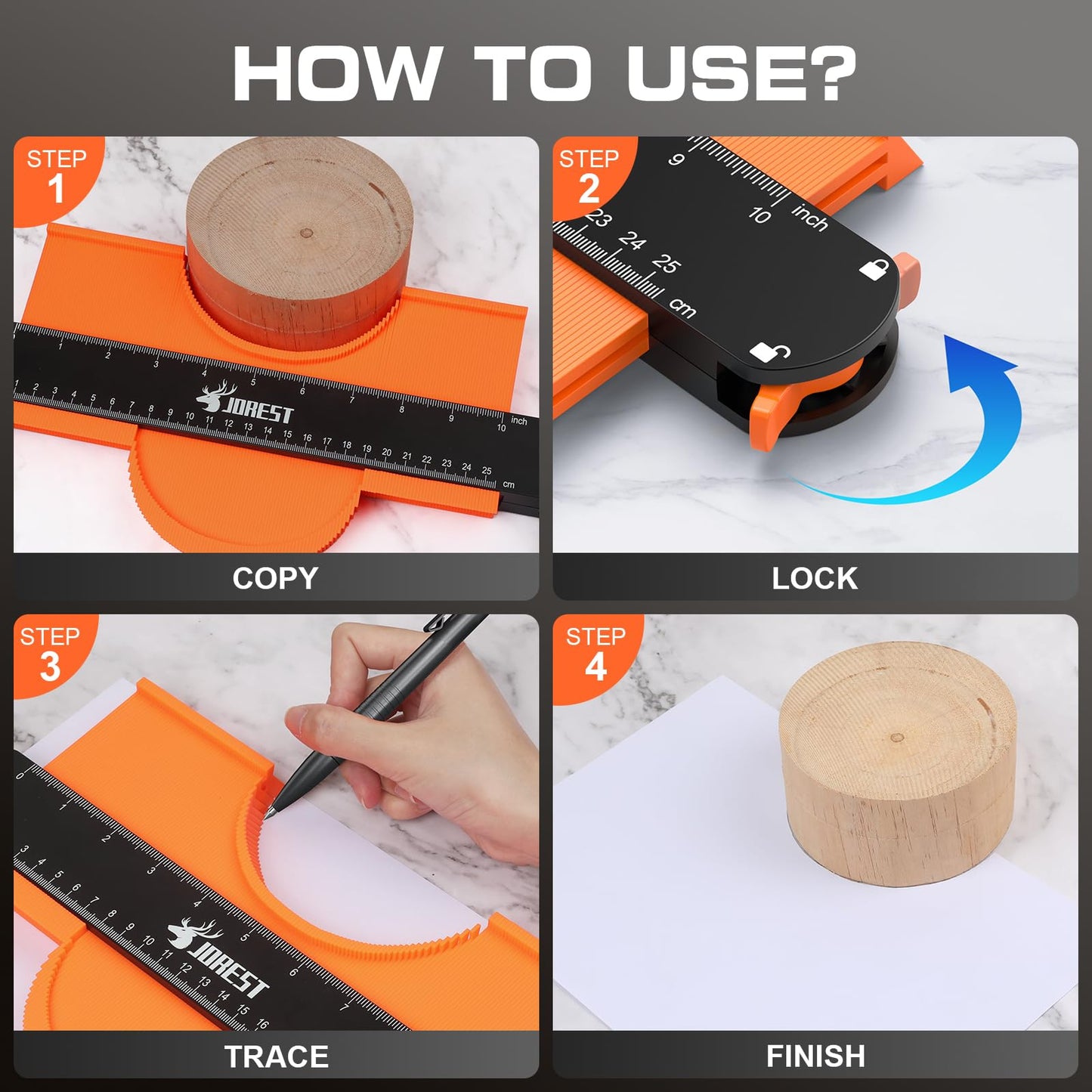 JOREST Contour Gauge 10 Inch with Lock, Measuring Shape Outline Angle, Scribe/Template/Profile Tool for Woodworking, Flooring, Tile Laying, Gift Ideas for Men Dad Husband Him Handyman