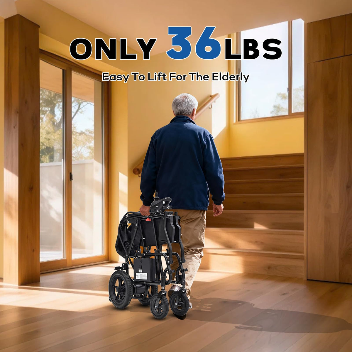 Lightweight Electric Wheelchairs for Adults Seniors,36 lbs All Terrain Compact Portable Power Wheelchair, Support 264 lbs, 12 Mile Range, 360W Motor for Travel Home Hospital, Airline Approved