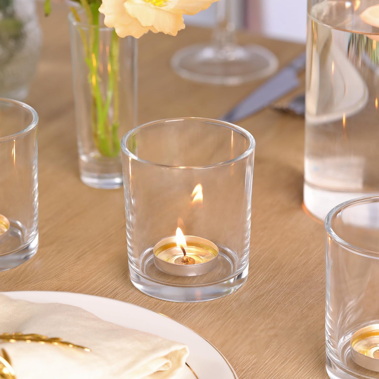 DARJEN Larger Clear Votive Candle Holders Set of 6- Tea Light Candle Holder Glass, Clear Candle Holders for Wedding, Party and Home Decor, Table Centerpiece