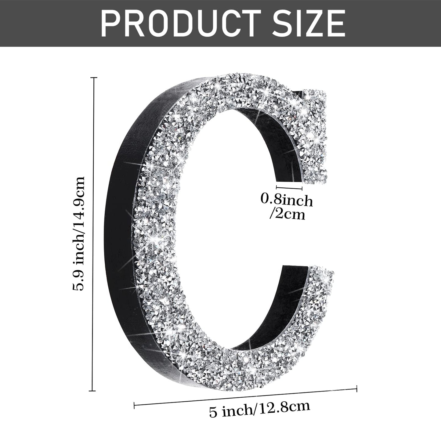 Qunclay Bling Letters for Wall Decor, Crystal Rhinestone Wooden Letters with Hooks, Crushed Diamond Glitter Letter for Bedroom Home Party Wedding Decor, Gift for Women(5.7"l X 5.7"w,Letter C,Silver)