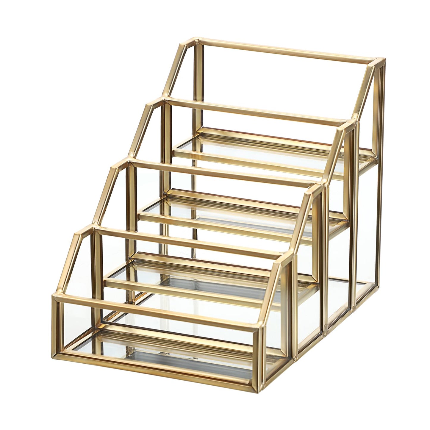Hipiwe 4 Slots Glass Business Card Holder for Desktop, Gold Mirrored Business Card Display Stand, Multiple Clear Business Name Card Organizer Holder for Office Exhibition
