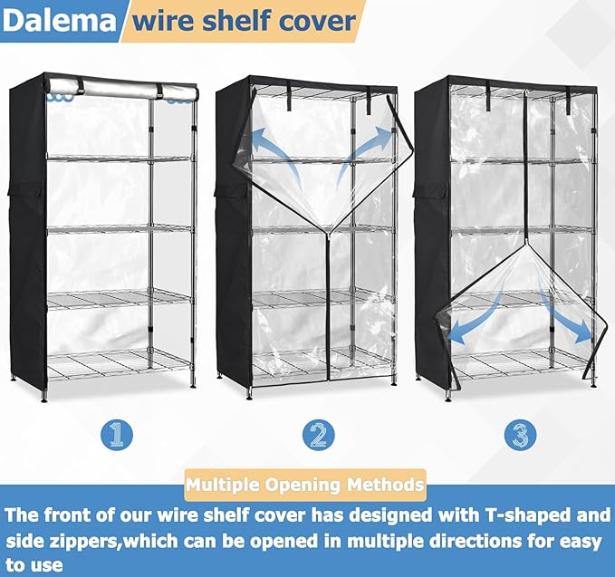 Waterproof Shelf Cover,Outdoor 600D Heavy Duty Dustproof Storage Shelves Cover,48''x18''x82'' Shelf Covers for Wire Shelving with Zippers,Storage Rack Covers with Clear Front