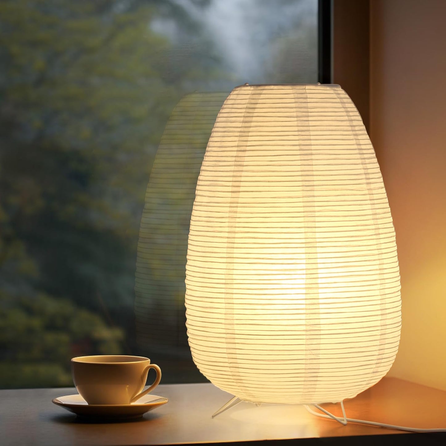 CMHSYTKE Small Rice Paper Lamp, Japanese Lamp Lantern Table Lamp, Paper Table Lamp, Lantern Lamps for Desk Bedrooms Bedside Night Light (Tower)