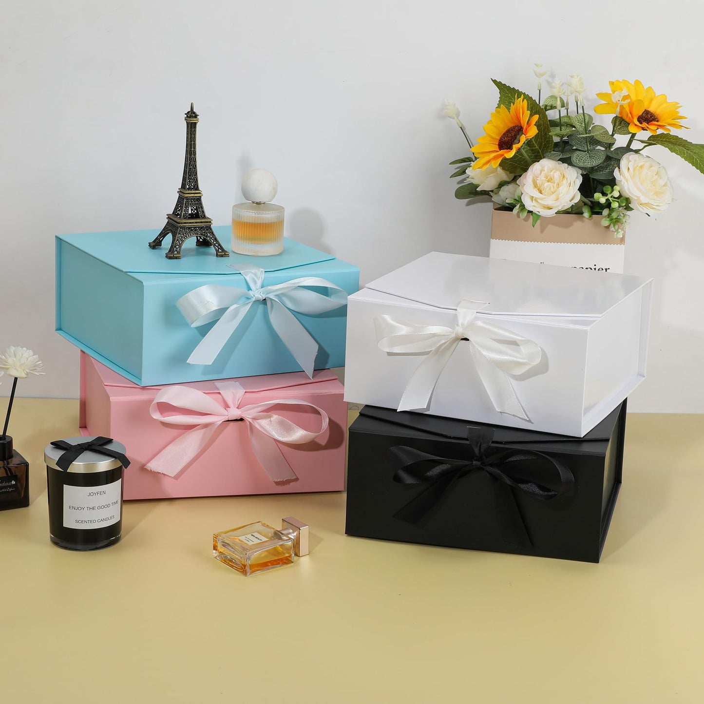 OEMVALATY 8-Pack Gift Boxes,9.5x6x3 Inch Magnetic Gift Boxes with Lids for Presents,Black with Ribbon, Bridesmaid Proposal Box for Wedding, Storage, Birthday