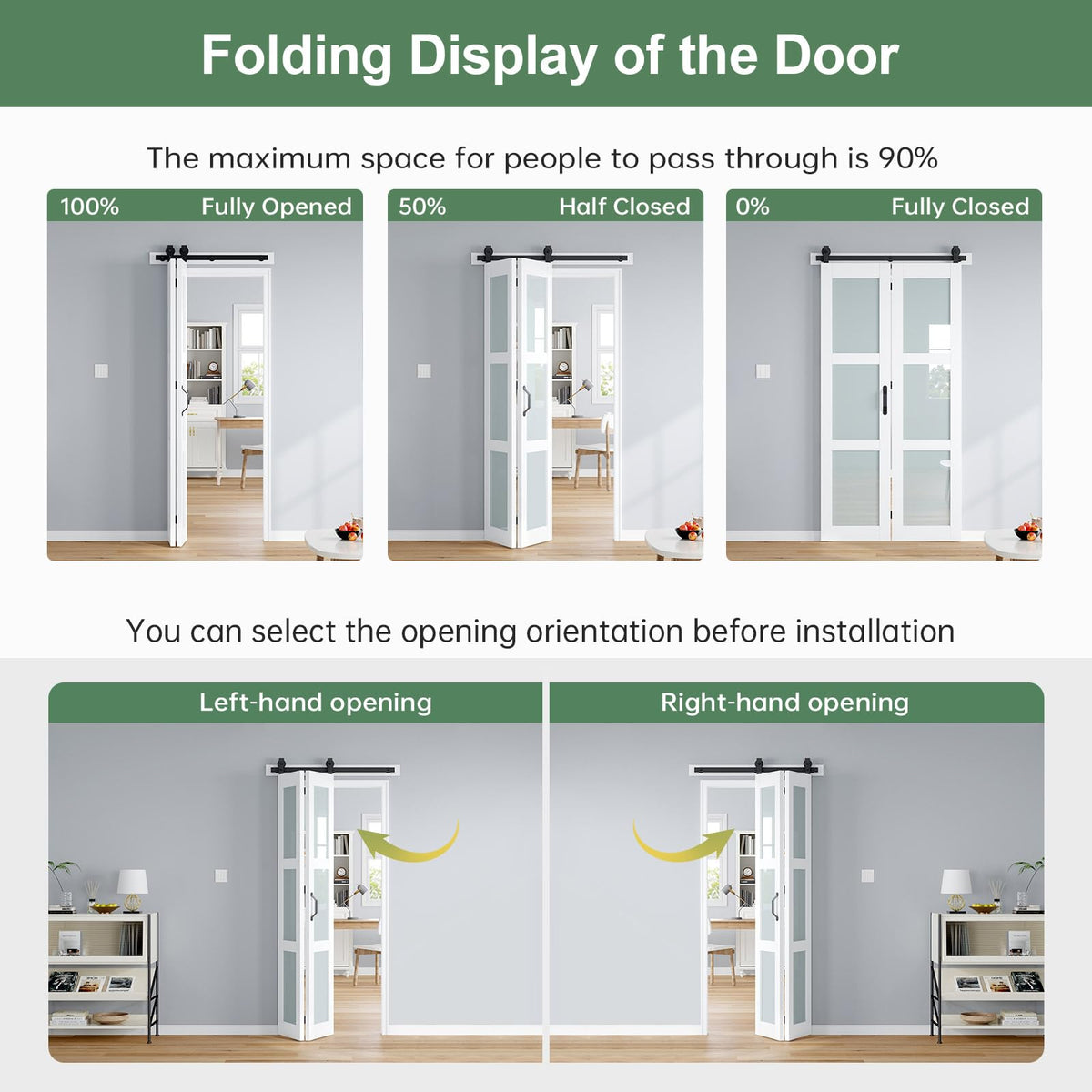 ROYMELO Bifold Barn Door 42x84 Inch (Double 21x84), White Frosted Glass Bifolding Doors with 46" Hardware Kit Included, Closet Sliding Wood Panel Slab, Save Space, Simple DIY Assembly