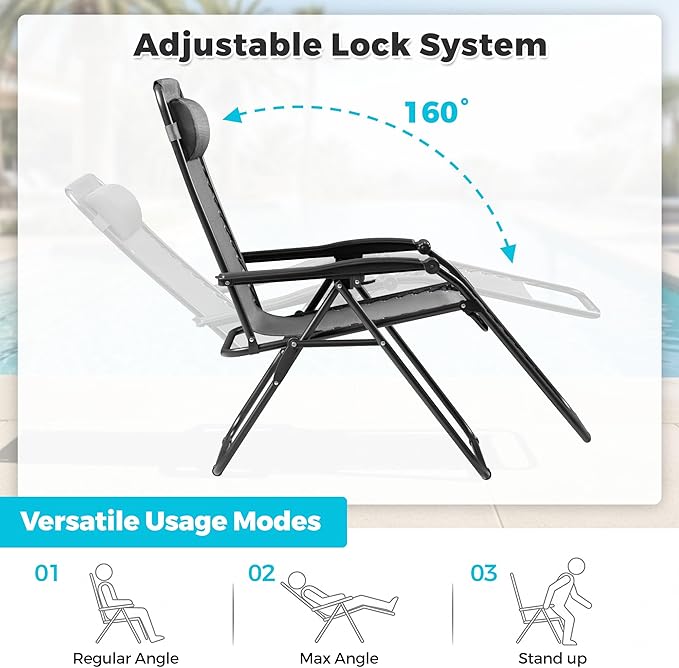 Homall Zero Gravity Chair Patio Folding Lawn Outdoor Lounge Gravity Camp Reclining Lounge Chair with Cup Holder Pillows for Poolside Backyard and Beach Set of 4 (Grey)
