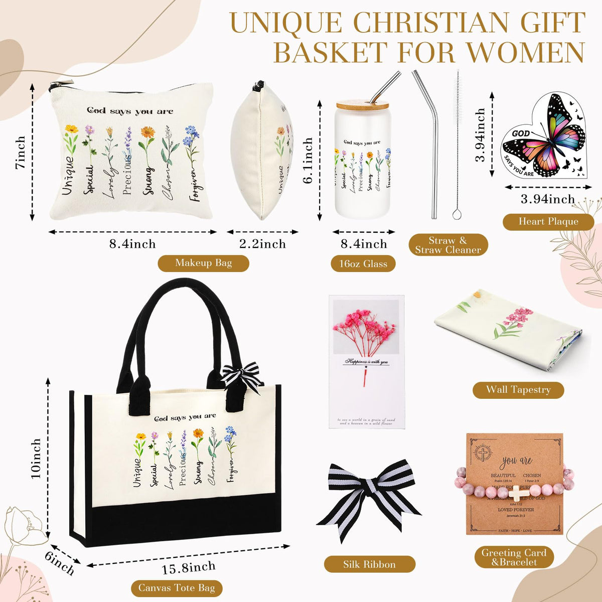 Sadnyy 7 Pcs Christian Easter Gifts Set for Women God Says You Are Faith Bible Religious Gifts Spiritual Inspirational Christmas Birthday Present for Women Friendship Faith Mom Sister Girl Coworker