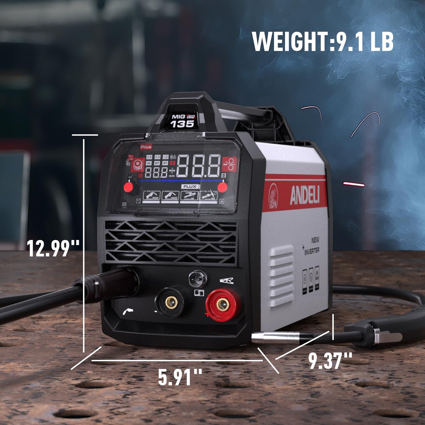 ANDELI 135A MIG Welder 110V/220V, PULSE Flux Core MIG/Lift Tig/Stick 3-in-1 Gasless MIG Welding Machine with Synergy,Large LED Display,2T/4T Full Kit (Bonus Welding Helmet & Gloves)