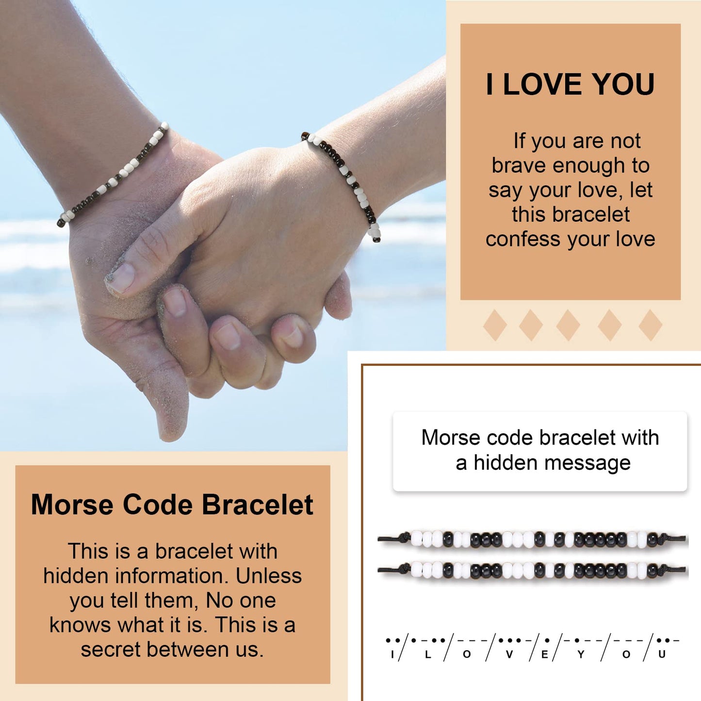 Desimtion Christmas Couples Bracelets I Love You Morse Code Matching Bracelets for Couples Gifts for Him and Her, Long Distance Relationship Gifts for Boyfriend and Girlfriend