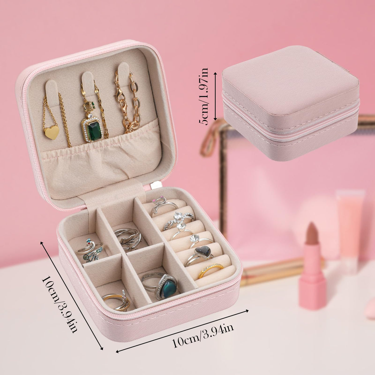HOFURME 6 Pack Pink Travel Jewelry Case Bridesmaid Gifts Box, Small Jewelry Box Mini Jewelry Organizer, PU Leather Portable Earring Storage Box for Women Girls Bridesmaid Proposal Gifts