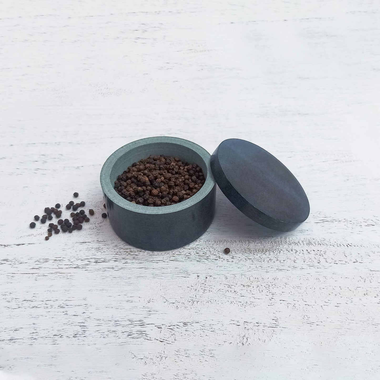 Kaizen Casa Unique Salt and Pepper Box Elegant Natural Stone Salt Box with Lid for Salt, Spice and Herbs Storage (3.5" x 2")