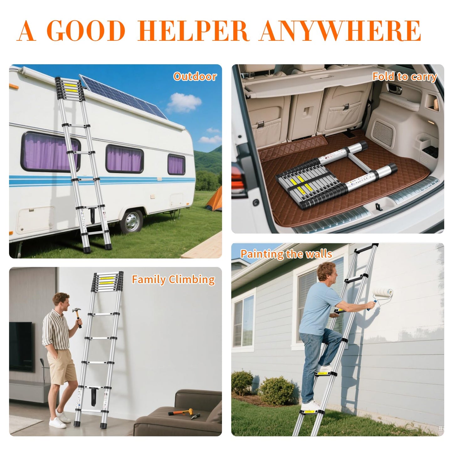 16.5FT Telescoping Ladder, 330lb Capacity Aluminum Heavy-Duty Extension Ladder with Anti-Slip Steps for Secure Attic Access, Roof, and Home Renovation Projects