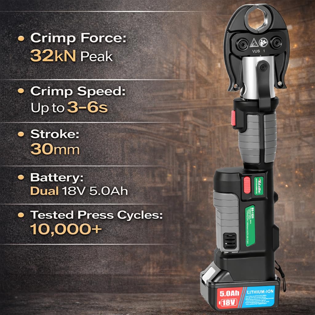 UTZIKO 18V Cordless Pipe Crimping Tool Kit, Electric Hydraulic Pipe Crimper with 1/2", 3/4", 1" Jaws & Pipe Cutter for Copper, Stainless Steel & PEX Pipes, One-Hand Operation