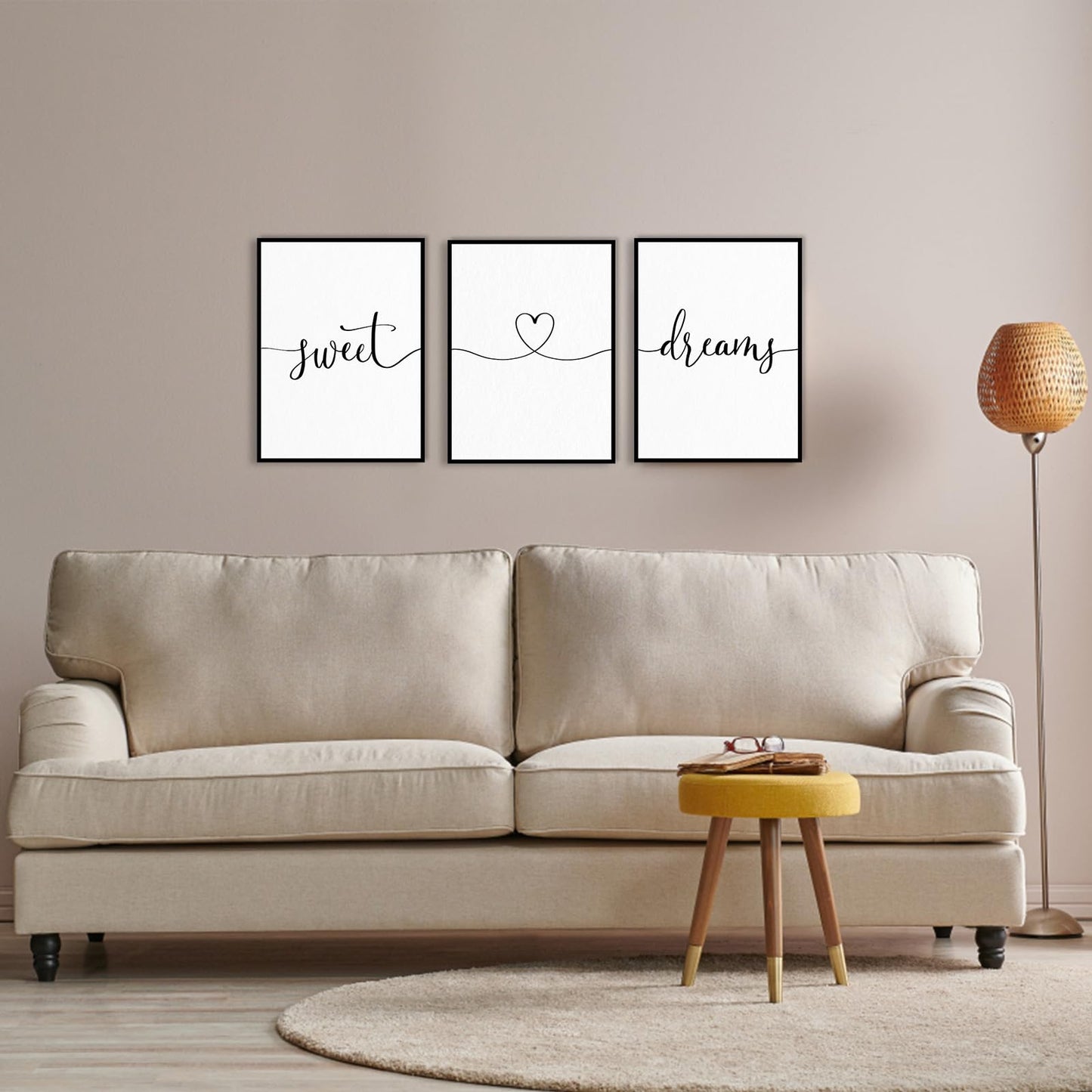 Sweet Dreams Wall Decor Above Bed: 3 Piece Modern Farmhouse Bedroom Art Set, Minimalist Black and White Framed Signs, Rustic Country Wall Art for Master Bedroom Guest Room, 12x16 Inches