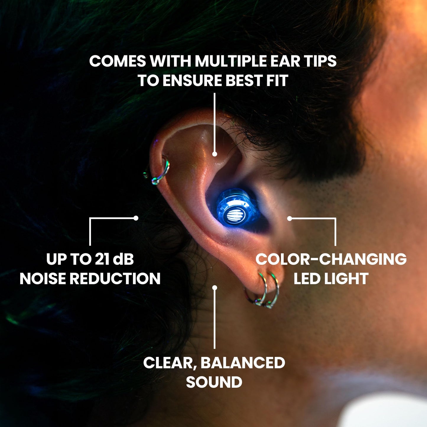 Eargasm Earlights Light Up High Fidelity LED Earplugs for Concerts, Festivals, Raves, Musicians, Sports Events, Live Entertainment for Safe Noise Reduction (Premium Gift Box Packaging)