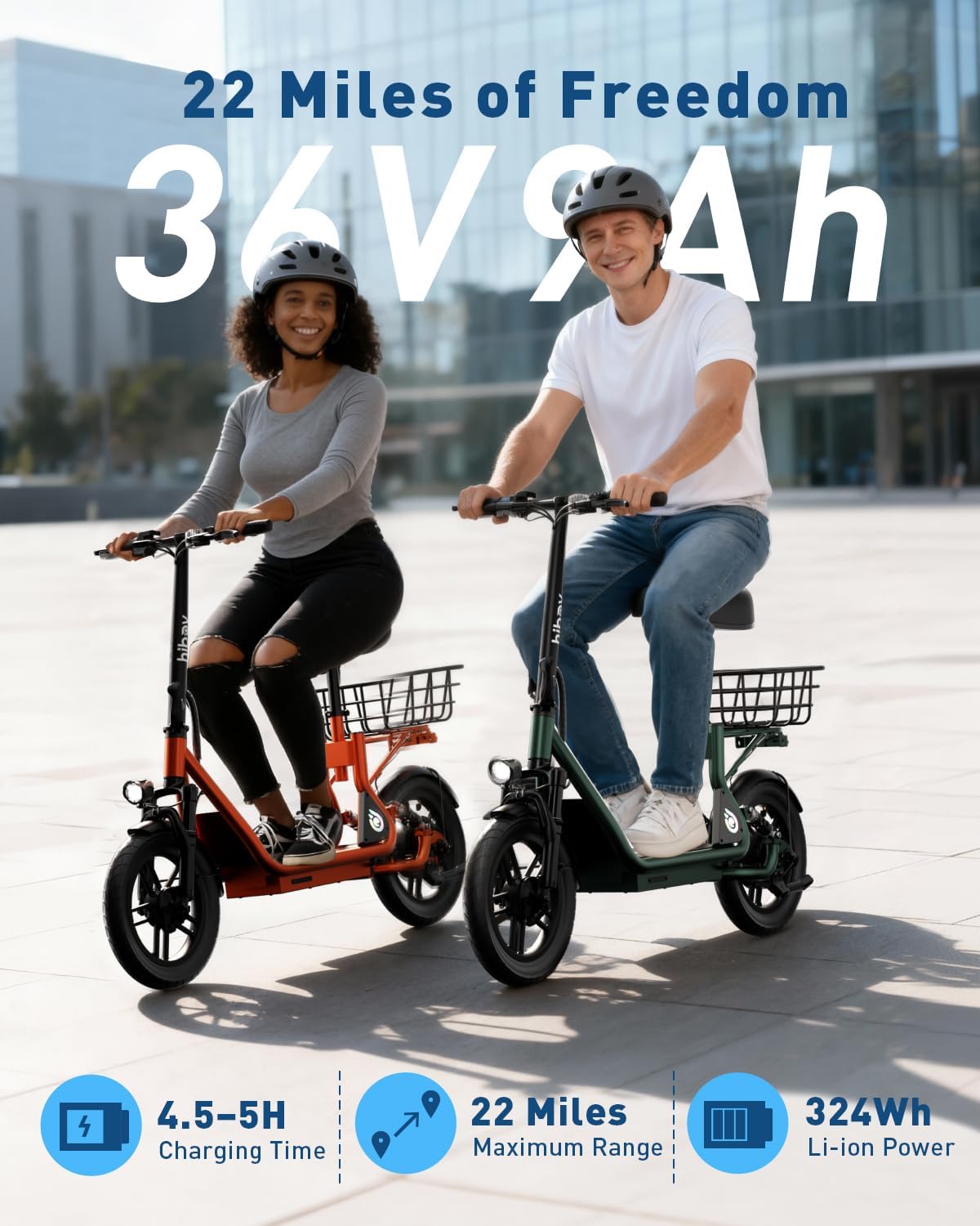 Hiboy Q2 Adult Electric Scooter with Seat & Phone Holder – 500W Motor, 22mi Range, 14" Wheels, Dual Suspension, Neon Lights, Foldable for Commute, Flame Orange