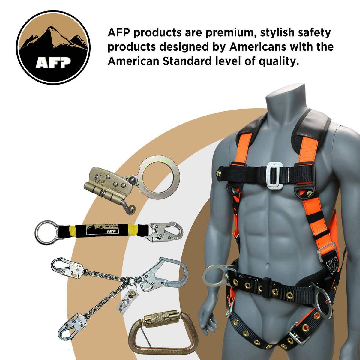 AFP 50FT Fall Protection Roofer Kit Braided Vertical Lifeline w/Rope Grab, 1 D-Ring Safety Harness, Hinged Anchor, Ballistic Nylon Tool Bag, Free Tool Lanyard | OSHA & ANSI Rated
