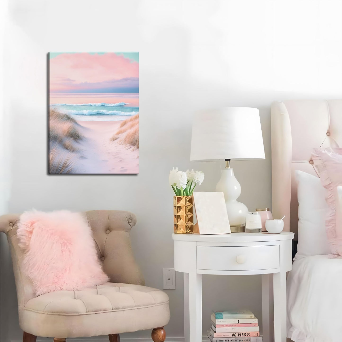Preppy Coastal Canvas Wall Art Set of 3, Trendy Pink Beach Wall Decor Paintings, Summer Beachy Shells Oyster Aesthetic Posters Prints Pictures for Girls Room Dorm Bathroom Bedroom 16x24 Inch Framed