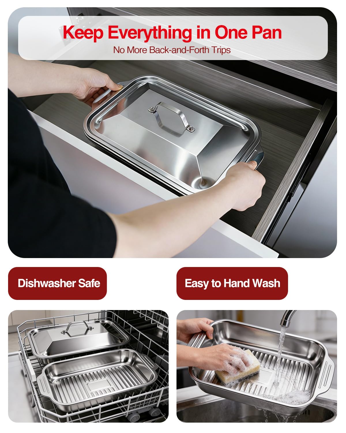 Ashwaves Grilling Prep and Serve Trays with Upgraded Lid, Stainless Steel Extra Large Grill Carry System, Deep Marinating Container with Cutting Board for BBQ Outdoor Grilling