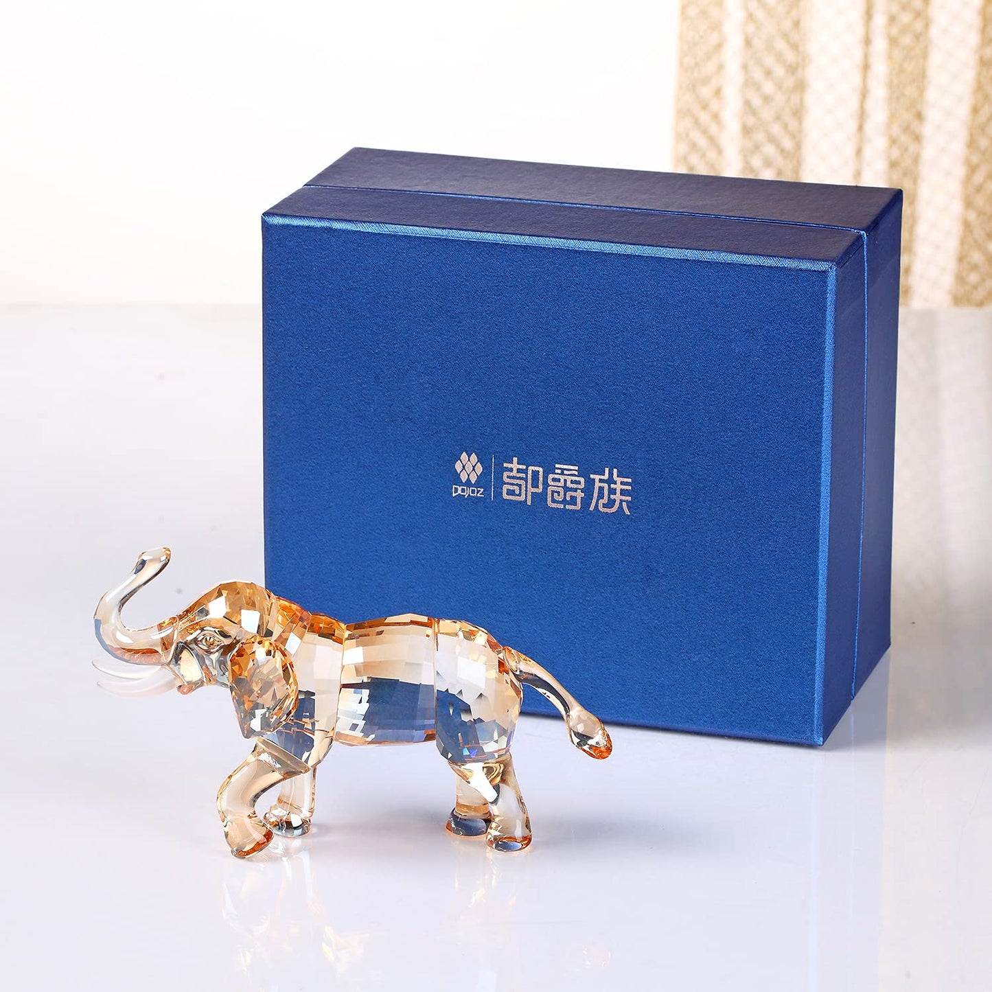 DOJOZ Crystal Lucky Elephant Figurine Collection Ornament Statue Animal Collectible Home Decor (Gold)