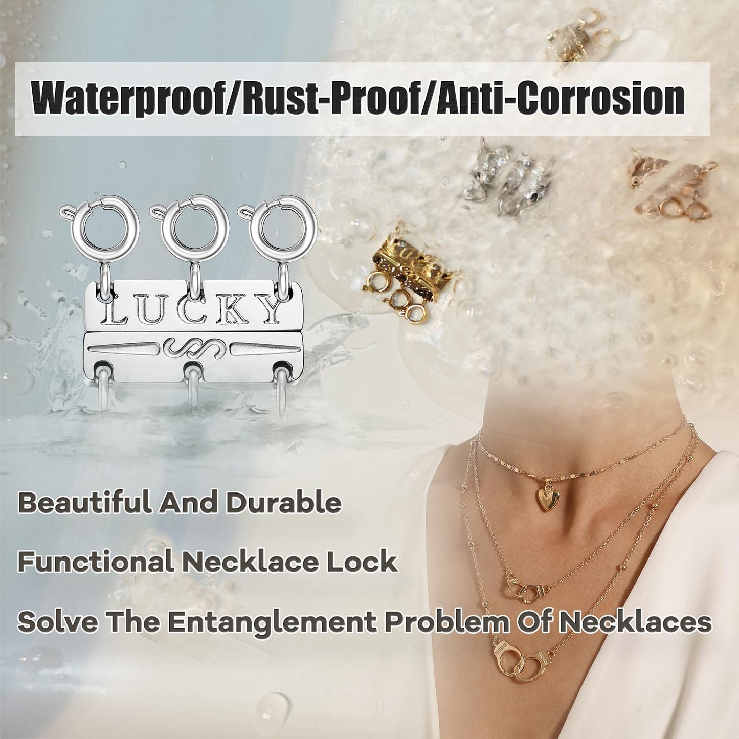 Dailyacc Lucky Necklace Layering Clasp 18K Gold and Silver Strong Multiple Necklace Clasps for Layered Look Separator