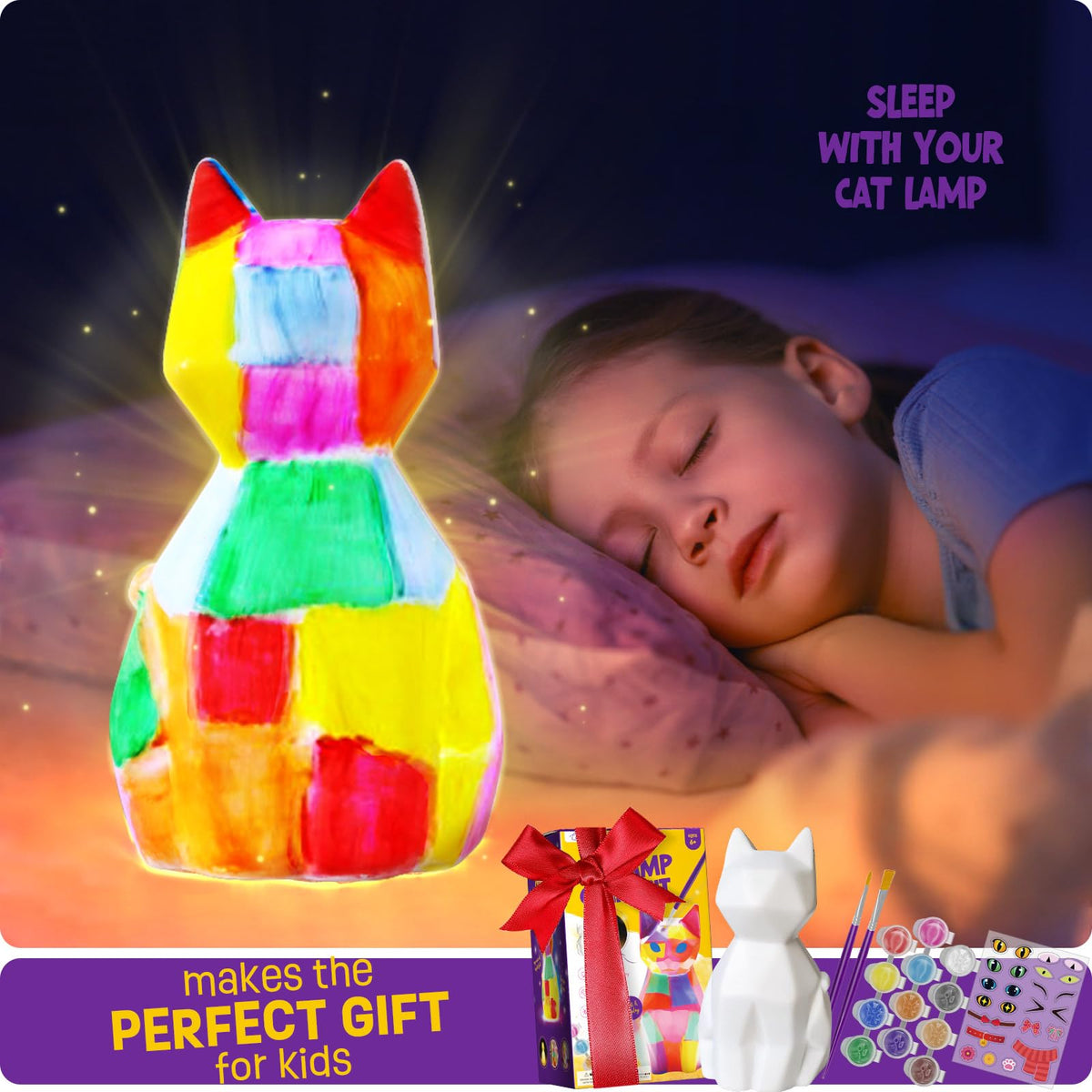 Paint Your Own Cat Lamp Kit, Arts and Crafts for Kids Ages 8-12, Art Supplies Painting kit for Kids 6-12, Cat Night Light Toys Girls Boy Birthday Easter Gifts for Kids Ages 3 4 5 6 7 8 9 10 11 12+
