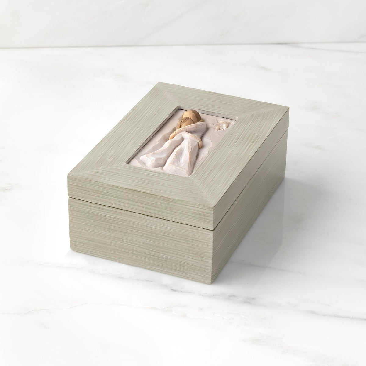 Willow Tree Mother and Daughter, Protect and cherish, give wings to fly, A Message of Family Love and Support, Wood Box to hold Jewelry and Keepsakes, Sculpted Hand-Painted Memory Box