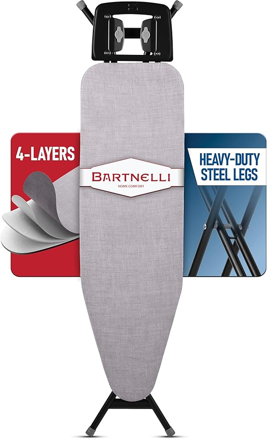 Bartnelli Extreme Stability Ironing Board 43x13 Upgraded Heavy-Duty Metal Frame