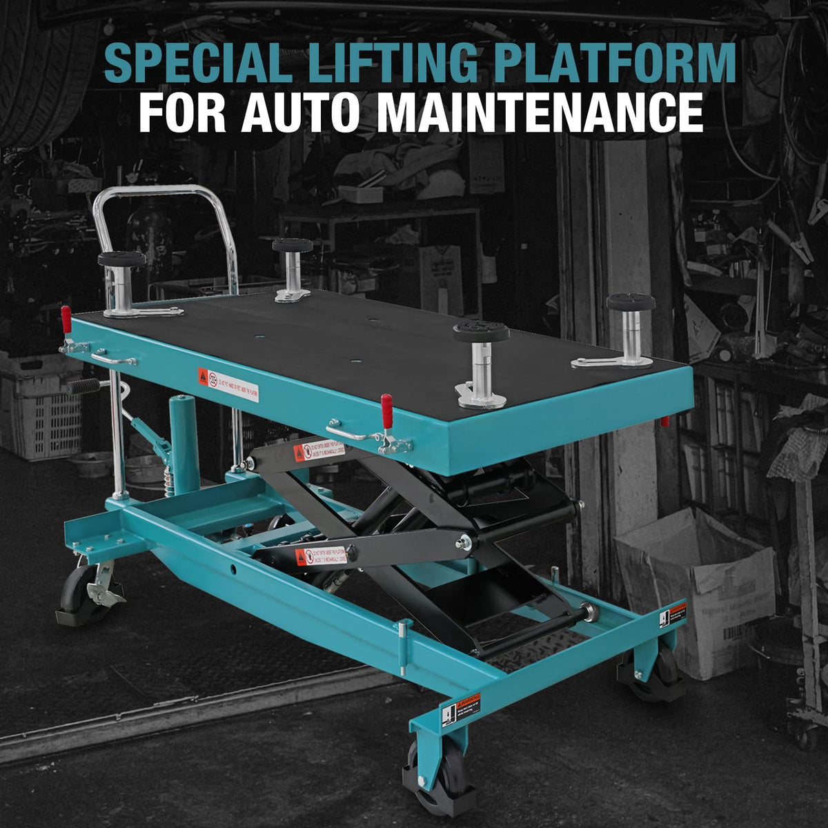 Hydraulic Lift Table Cart, 2,200 lb Capacity, 21.65"–68.9" Lift, 59" x 31.5" Anti-Slip Floating Platform, Insulated Tray, Dual Cylinder, PU Brake Casters