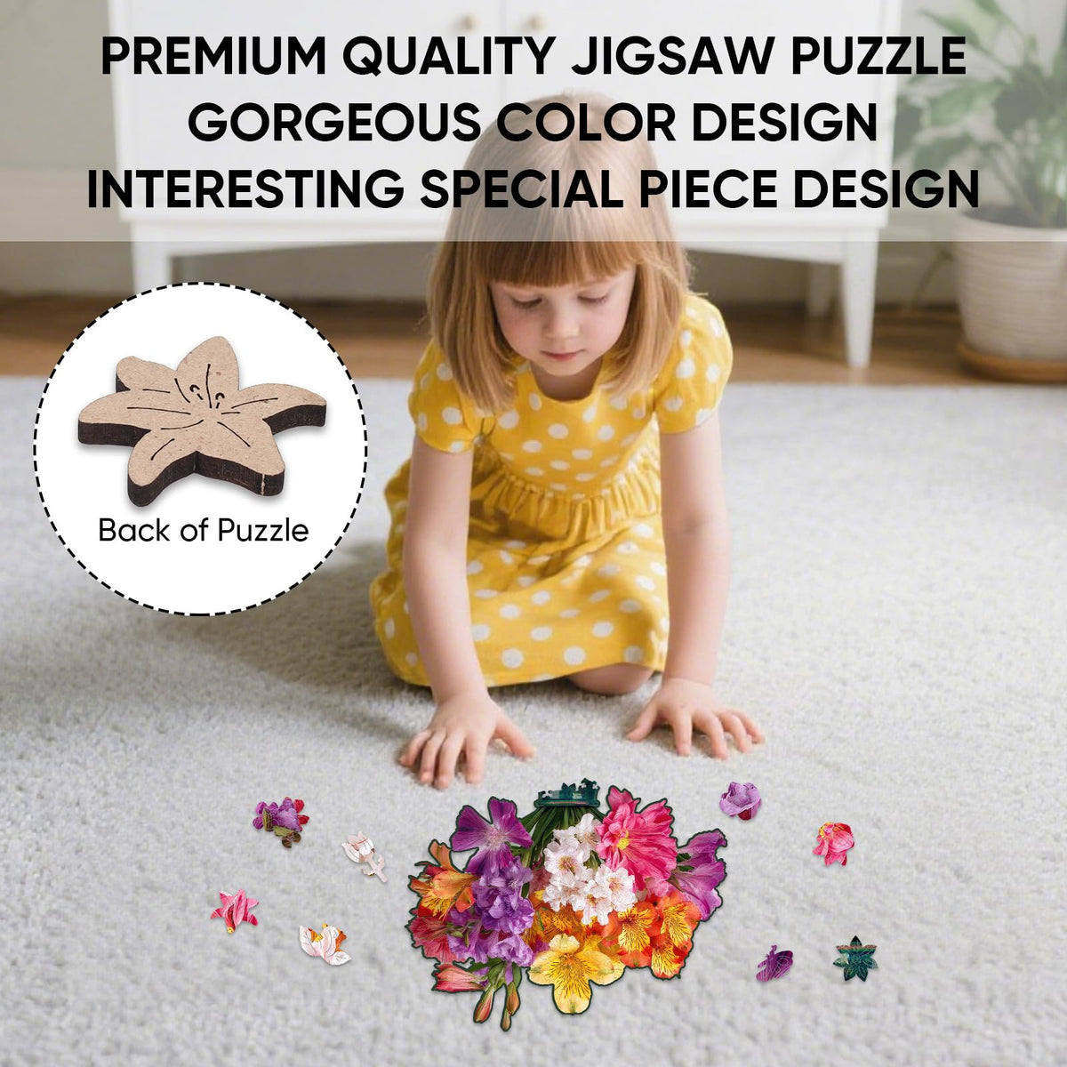 Ixfyloop Wooden Puzzles for Adults, Flower Puzzle Wooden Jigsaw Puzzles for Adults 198 Pieces, Unique Shape Spring Wood Puzzle, Brithday Gift with Puzzle Box for Family Game, 11x12.9 inch