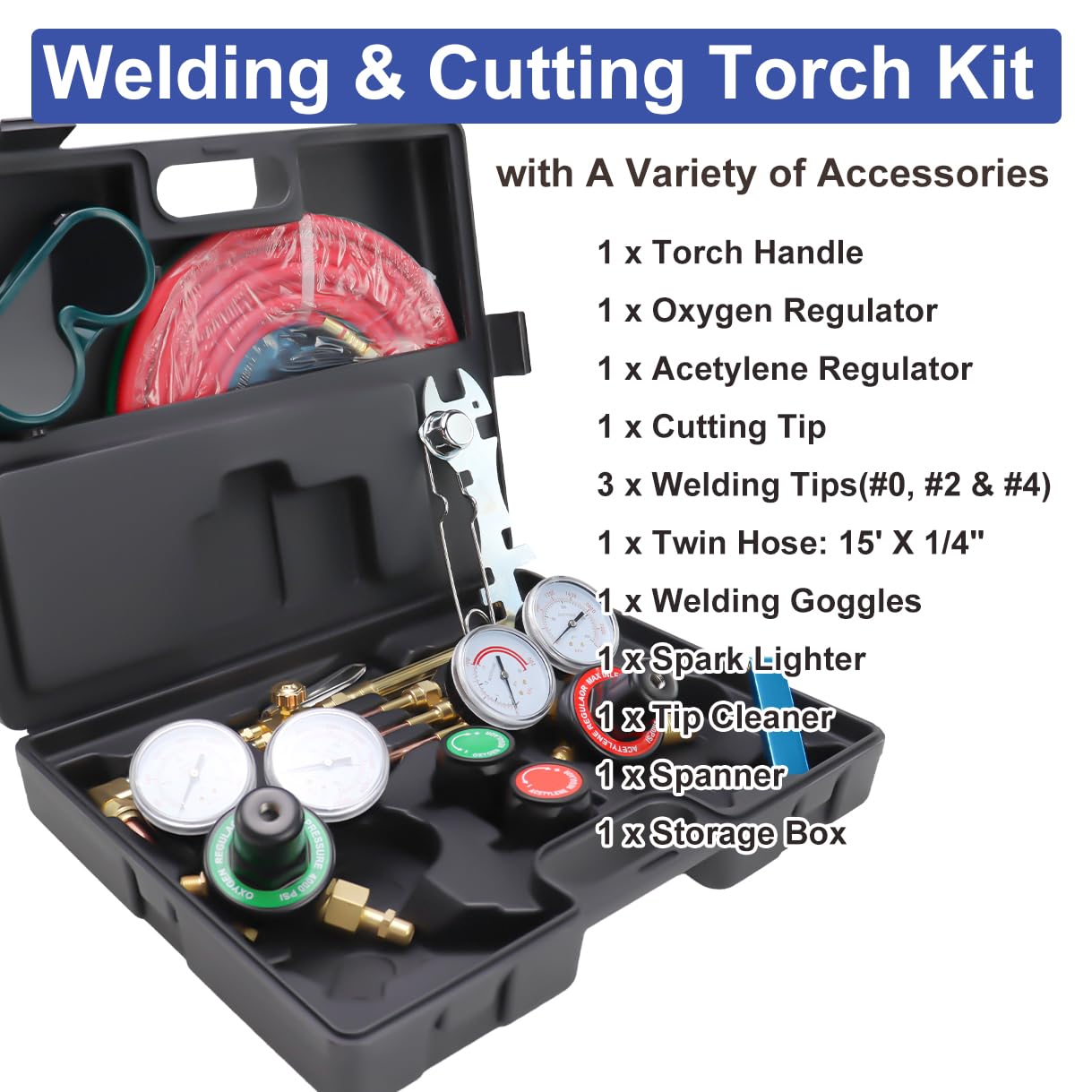 Oxy Acetylene Torch Kit, Gas Cutting Torch Welding Kit with Cutting & Welding Nozzle Gas Regulator & Oxygen Acetylene Gas Hose,Medium Duty Oxygen Acetylene Torch Kit Welder Tool Set