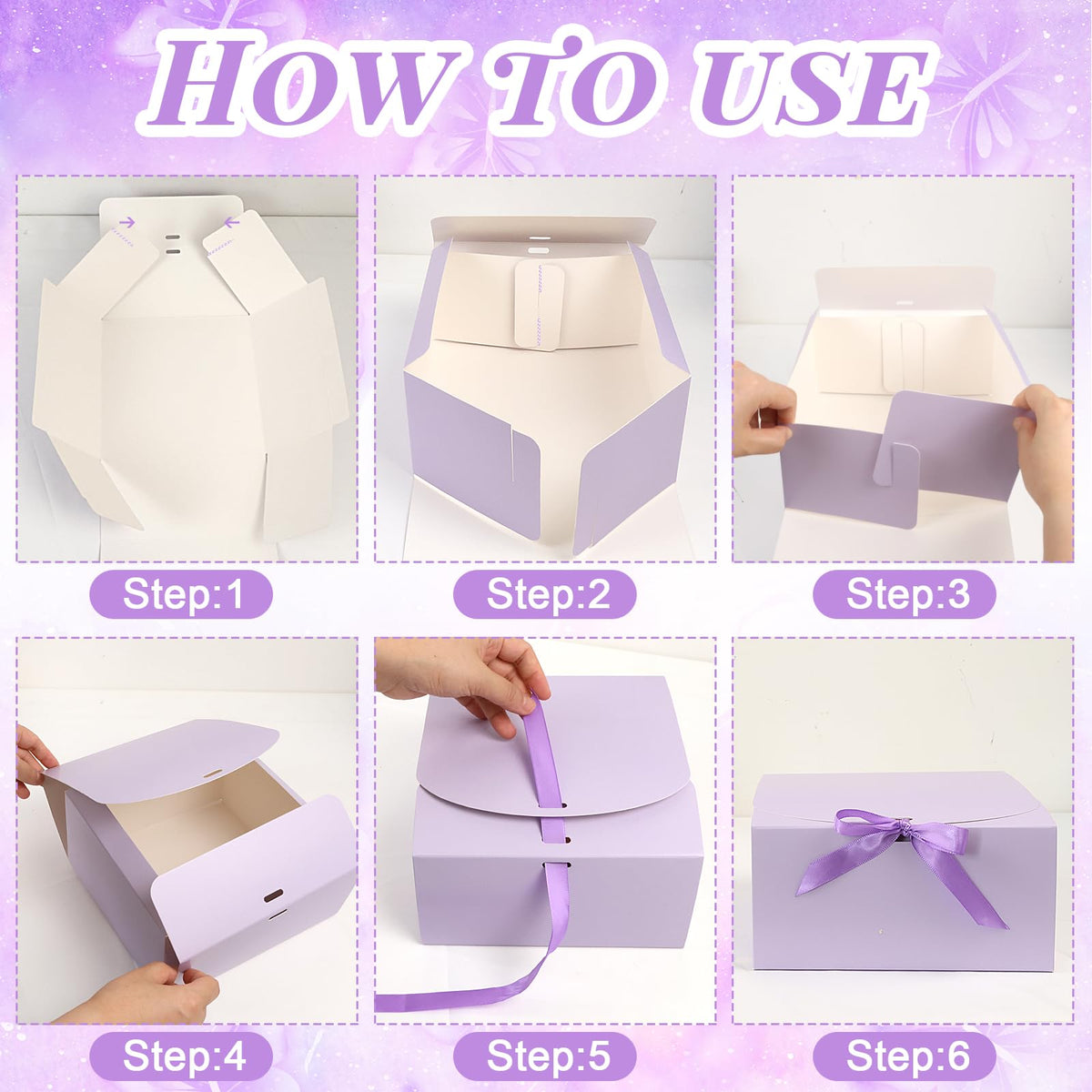 HOMENERGY Bridesmaid Proposal Gifts Set 6 - Will You Be My Bridesmaid Kit with Elegant Box Jewelry Box Glass Cup Invited Cards Knotted Bracelets Sunglasses Scrunchies Raffia Grass (Purple, 54 Pcs