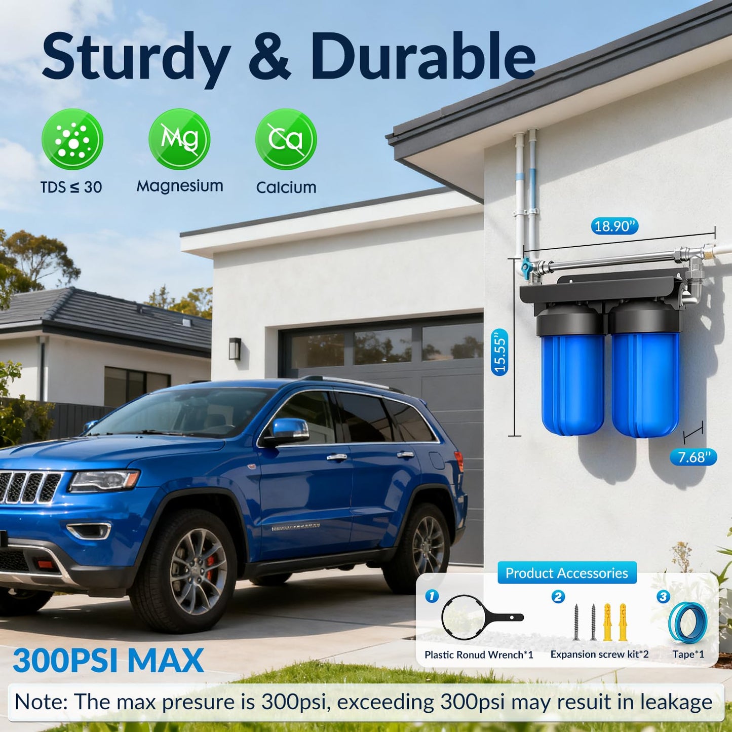Spotless Water System for Car Wash with Bypass Switch, Deionized Water System for Car Wash with Resin, Spot Free Water Deionizer for Car Washing, Works for Motorcycles, RV, Boats, No Towel Drying 