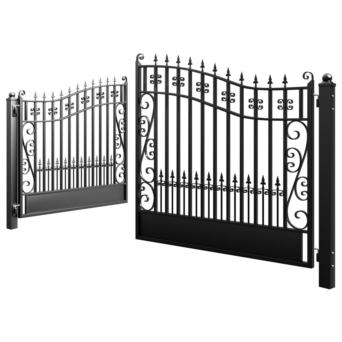 ZUMI Dual Swing Driveway Gates, 14x6 ft. Outdoor Steel Swing Gates for Driveway, Heavy-Duty Driveway Fence Gates for Home Security, Weatherproof Iron Security Gate Kit for Outdoor, Greerwich Style